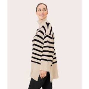 Masai Copenhagen Knit Turtleneck Sweater Large Beige Black Striped
